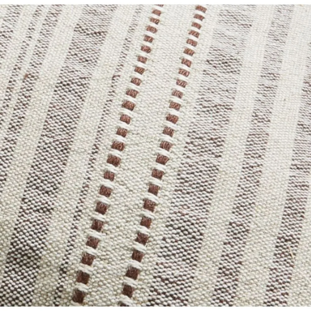 Crate & Barrel Bande Ivory Textured Stripe Linen Cotton Pillow Cover 36x16